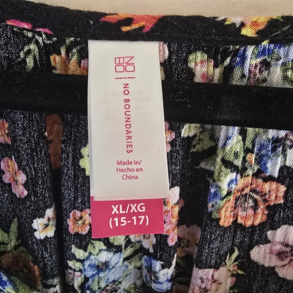 Floral Sz XL Black Lace Sleeve Tie Cottagecore Grommet Women Shirt Elastic Waist - Picture 9 of 13